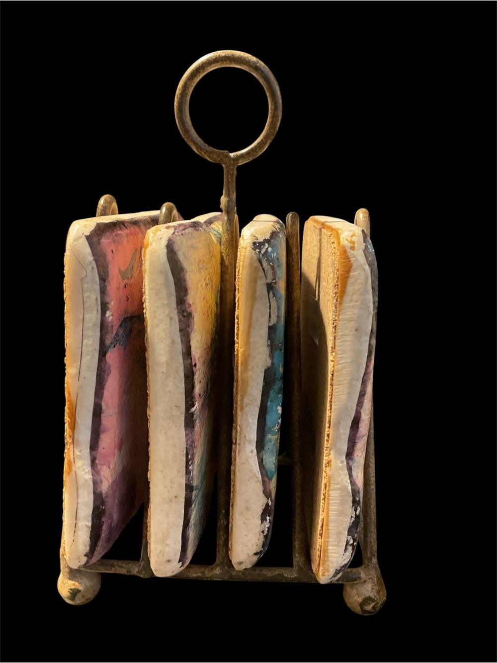 Handcrafted Tim CoffeyAbstract Ceramic Coaster Set with Metal Stand